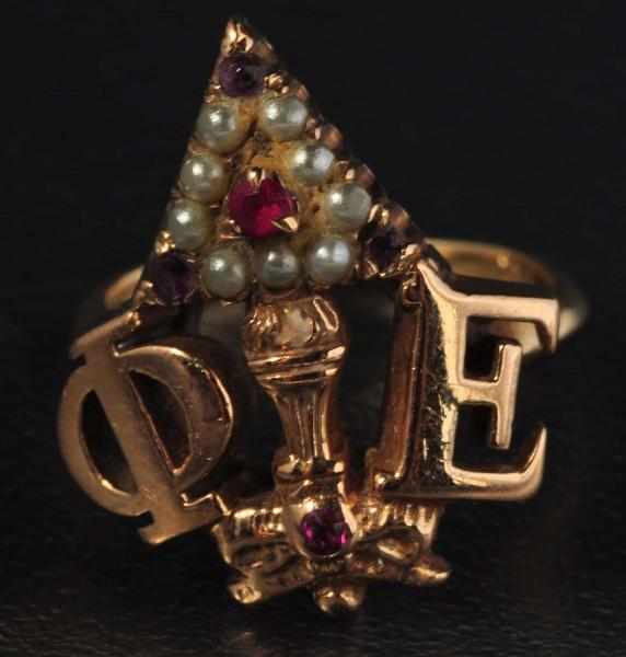 Appraisal: K Y Gold Seed Pearl Ruby Fraternity Ring Condition Excellent