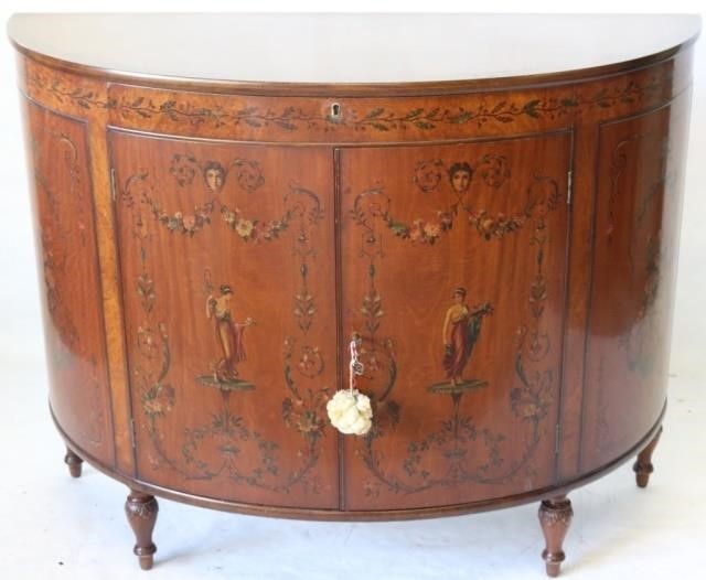 Appraisal: PAIR OF ADAMS STYLE COMMODES WITH HAND PAINTEDCLASSICAL MOTIFS DEMILUNE