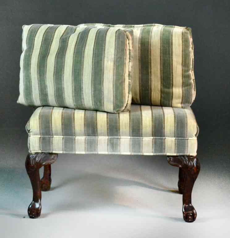 Appraisal: Footstool with Two PillowsUpholstered in pale green cream stripes footstool