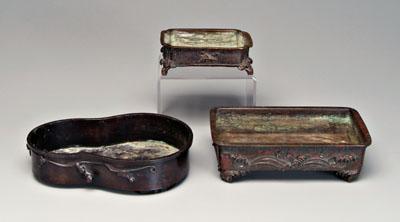 Appraisal: Three Japanese bronze suiban basin for tray landscapes all with