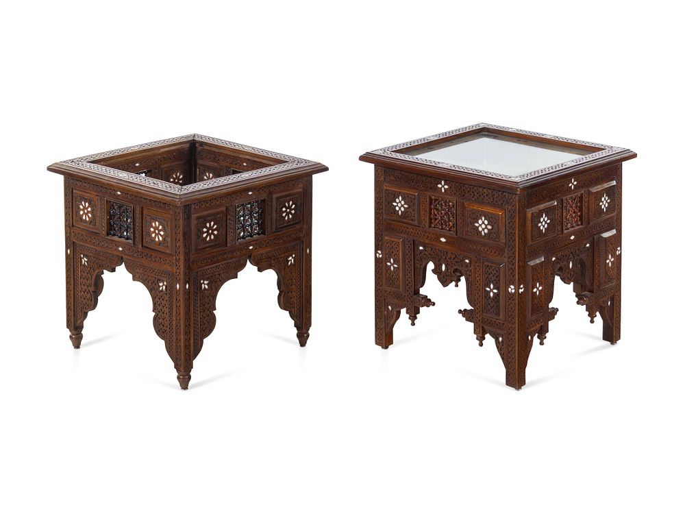 Appraisal: Two Syrian Mother-of-Pearl Inlaid Walnut Vitrine Tables Two Syrian Mother-of-Pearl