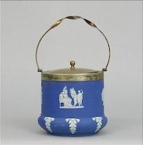 Appraisal: Wedgwood Biscuit Barrel ca 's Cobalt blue dip jasper barrel