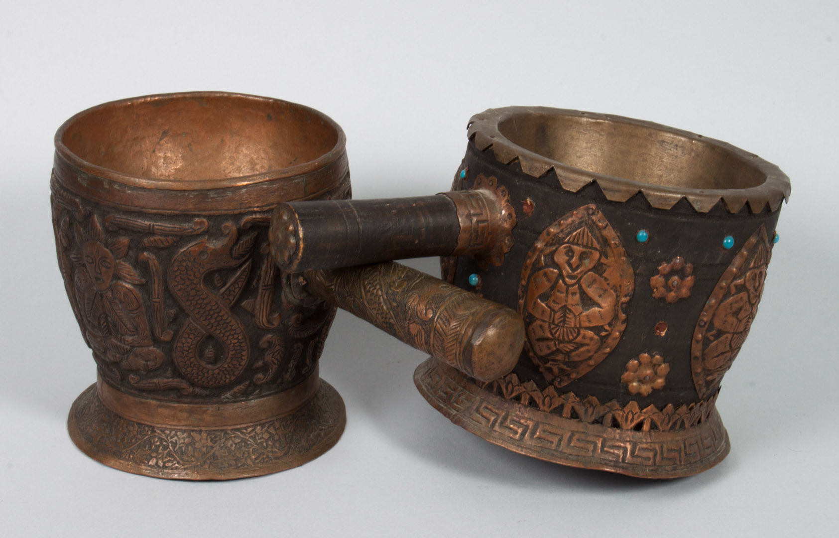 Appraisal: Two Tibetan copper vessels each with relief decoration and in