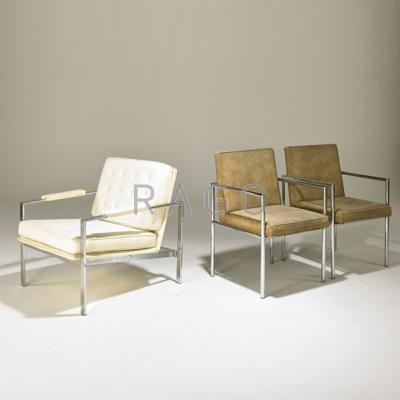 Appraisal: STYLE OF MILO BAUGHMAN Three lounge chairs USA s Chromed