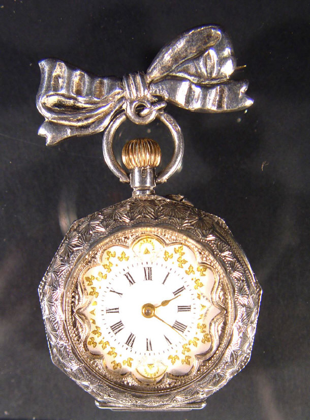 Appraisal: Lady's silver pocket watch with floral enamel back floral dial