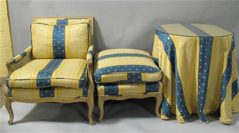 Appraisal: LOUIS XVI STYLE BERGERE WITH OTTOMAN th century the rectangular