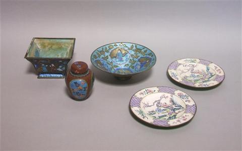 Appraisal: SIX PIECES OF CHINESE ENAMELS Comprising a small square jardiniere