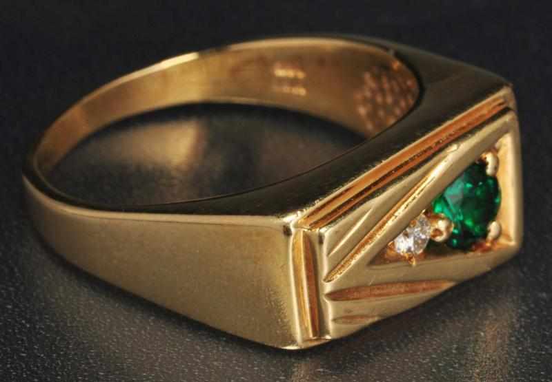 Appraisal: K Y Gold Diamond Emerald Men's Ring Description Diamond ct