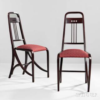 Appraisal: Two Viennese Seccessionist Chairs Mahogany-finish hardwood Austria c Bentwood with