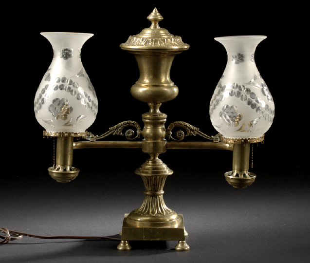 Appraisal: Anglo-American Gilt-Lacquered Brass Double Arm Argand Lamp second quarter th