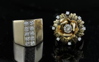 Appraisal: Two k yellow gold rings set with diamonds Two k