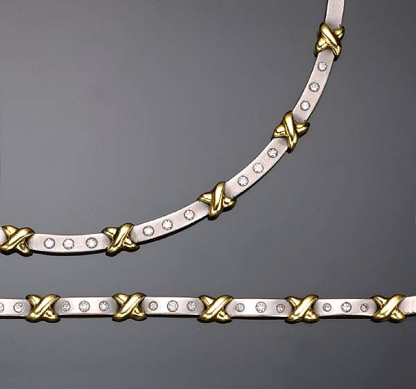 Appraisal: An eighteen karat bicolor gold necklace and bracelet estimated total