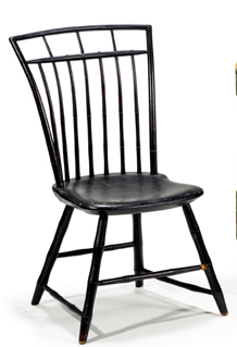 Appraisal: Black painted birdcage Windsor side chair circa Bamboo turned bears