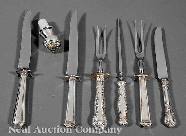 Appraisal: A Group of Sterling Silver Handled Carving Pieces including a