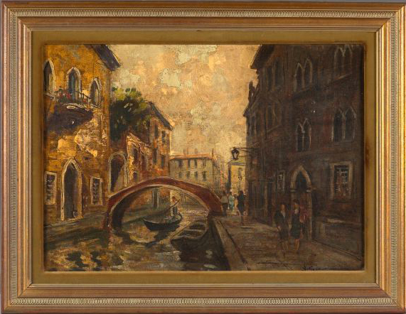 Appraisal: Italian School Mid- th Century Venetian Canal with Gondolier oil