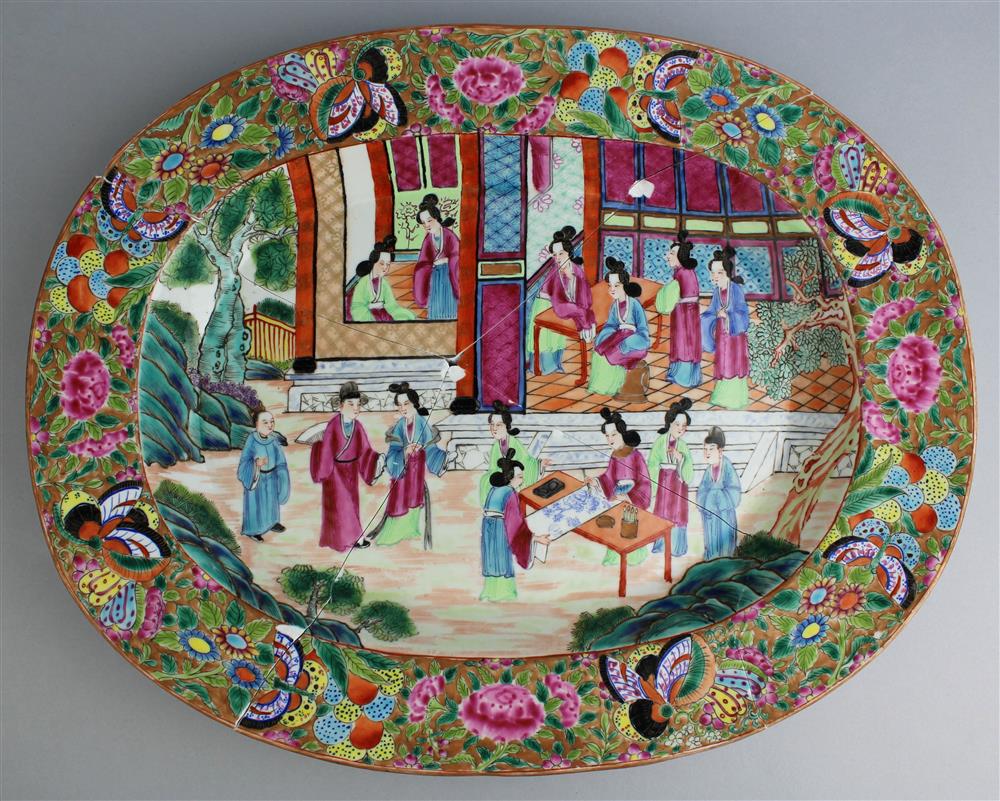 Appraisal: CHINESE FAMILLE ROSE OVAL PLATTER lavishly painted with ladies in