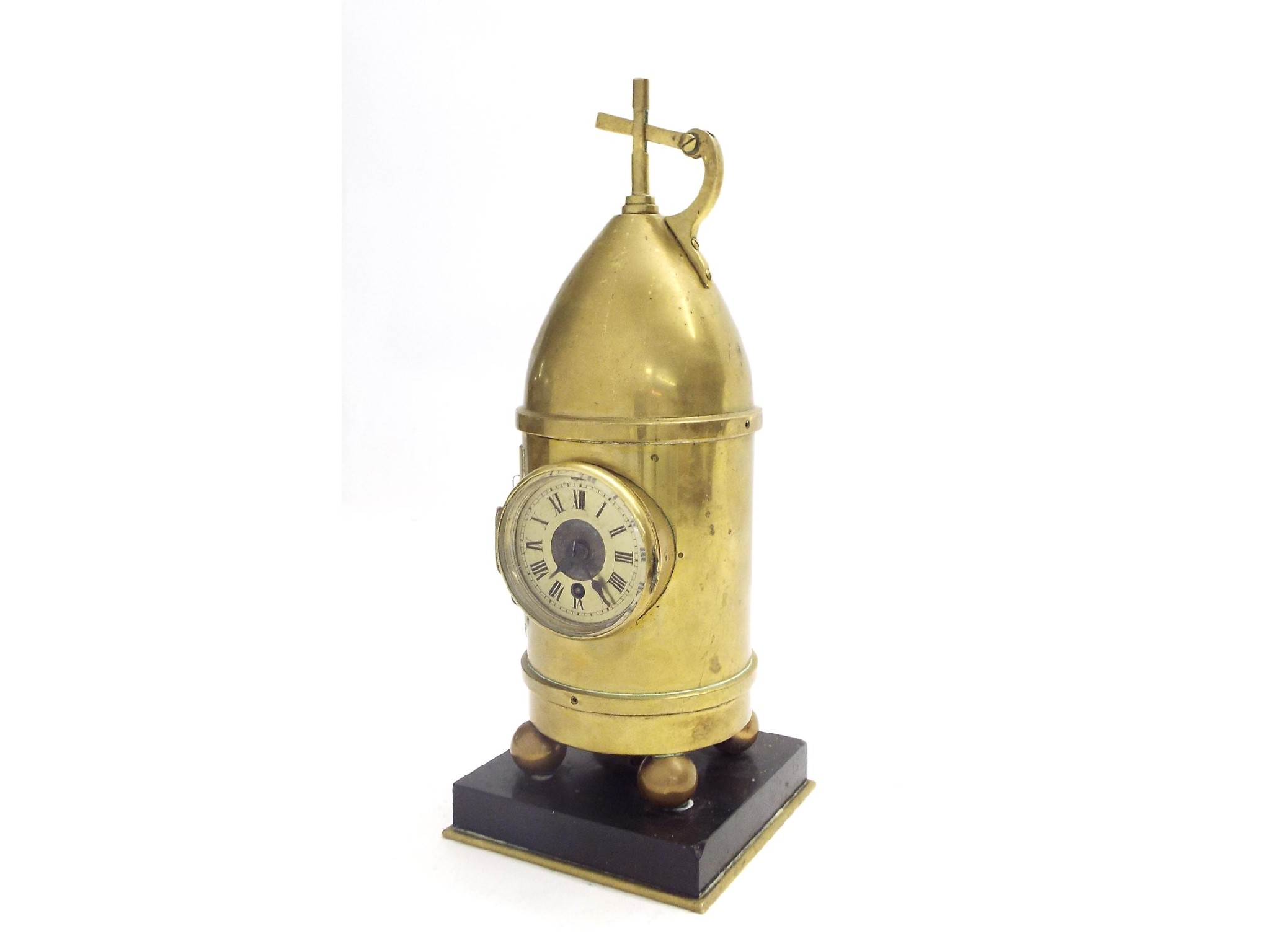 Appraisal: Novelty brass industrial mantel clock timepiece with thermometer the gilt