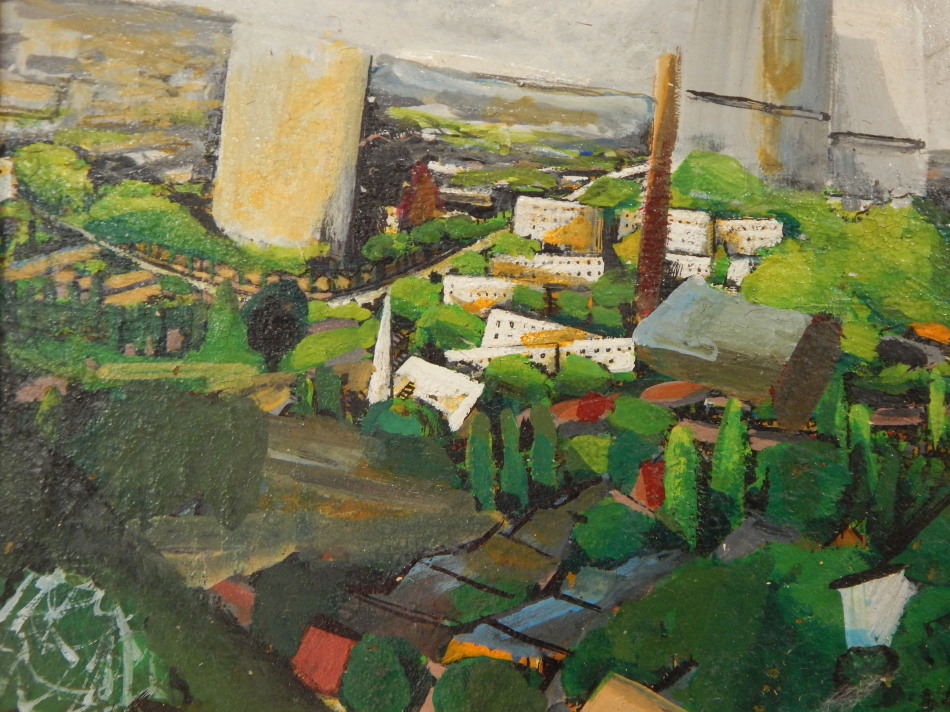 Appraisal: Stuart Asher thC Industrial landscape oil on board signed cm