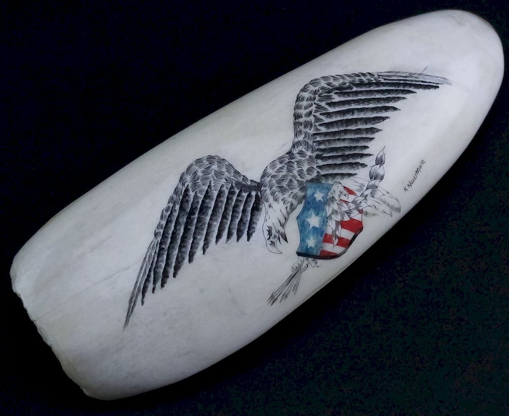 Appraisal: Artist Signed Newman Scrimshaw Carved Whale Tooth Vintage artist signed