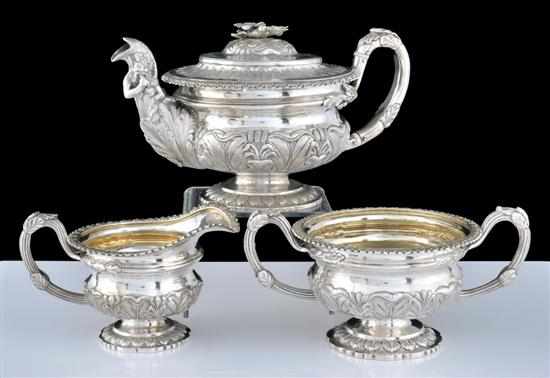 Appraisal: A George IV sterling silver tea set Makers mark J