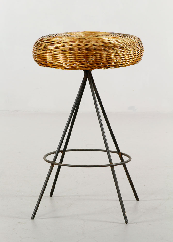 Appraisal: - Danish Wicker Barstool Danish bar stool wicker and iron