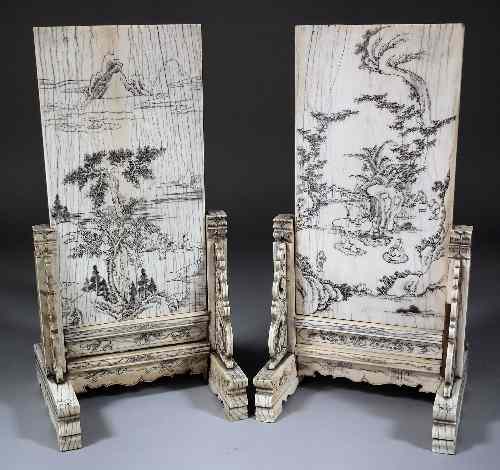 Appraisal: A pair of Chinese ivory rectangular table screens finely carved