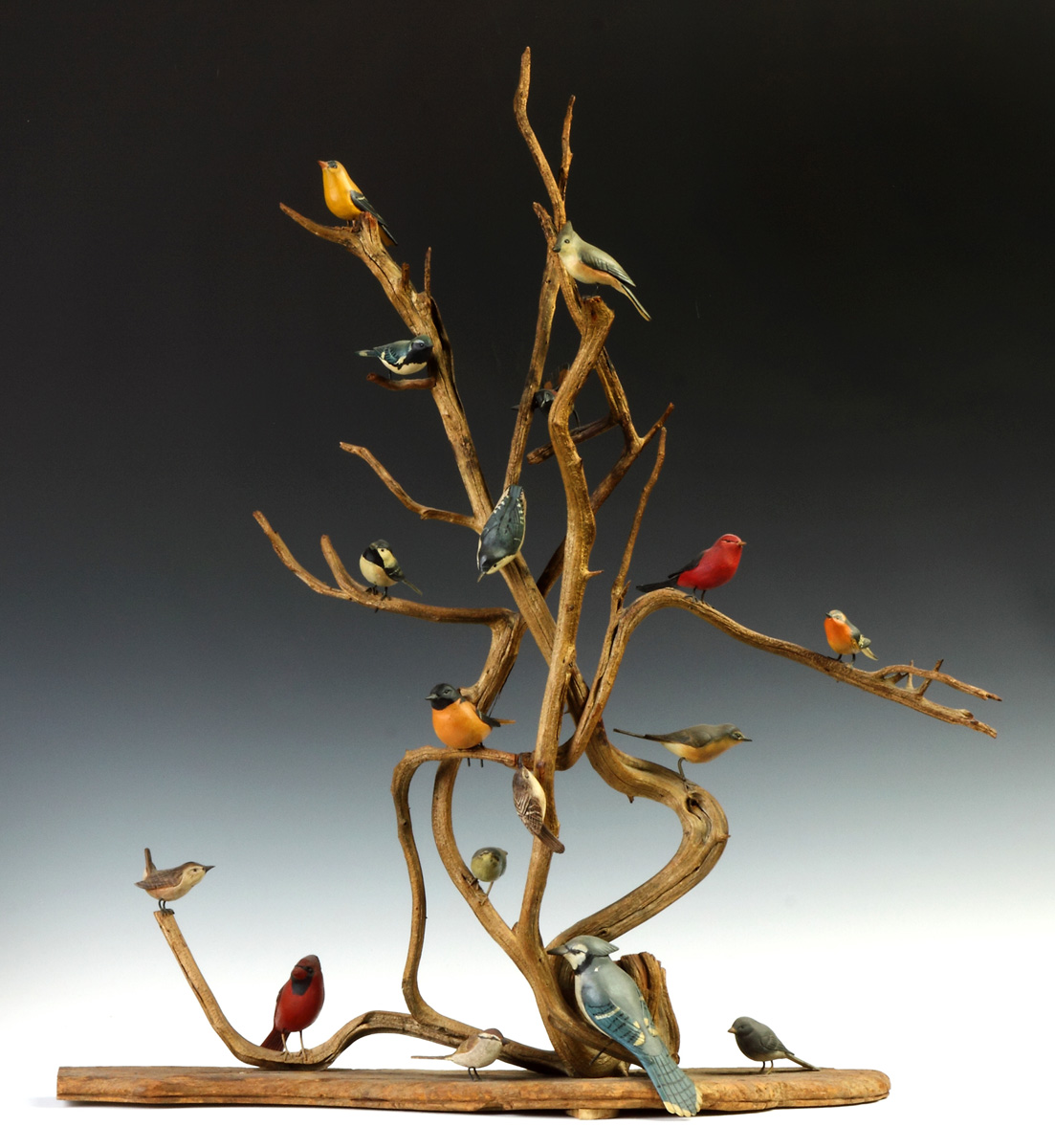 Appraisal: Carved Painted Song Bird Display By a Rochester NY artist