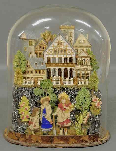 Appraisal: Glass domed colorful German village scene late th c ''h