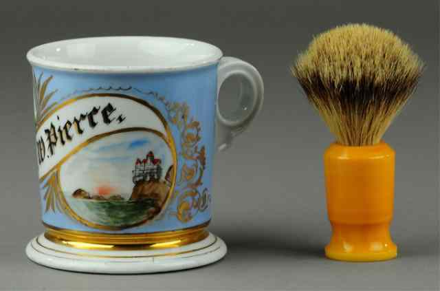 Appraisal: SHAVING MUG AND BRUSH Edwin W Pierre name appears on