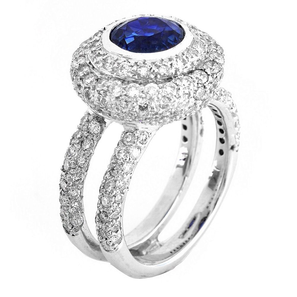 Appraisal: Sapphire Diamond and K Gold Ring Carat Round Cut Sapphire