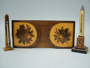 Appraisal: A Victorian Tunbridge ware mahogany adjustable book slide the panel