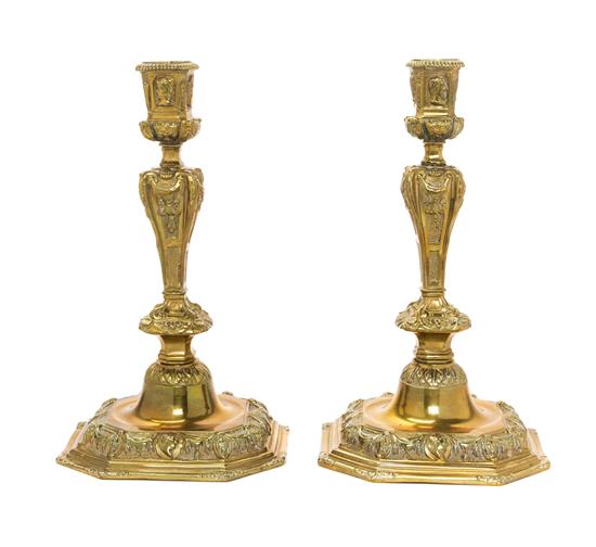 Appraisal: Sale Lot A Pair of Neoclassical Style Brass Candlesticks the