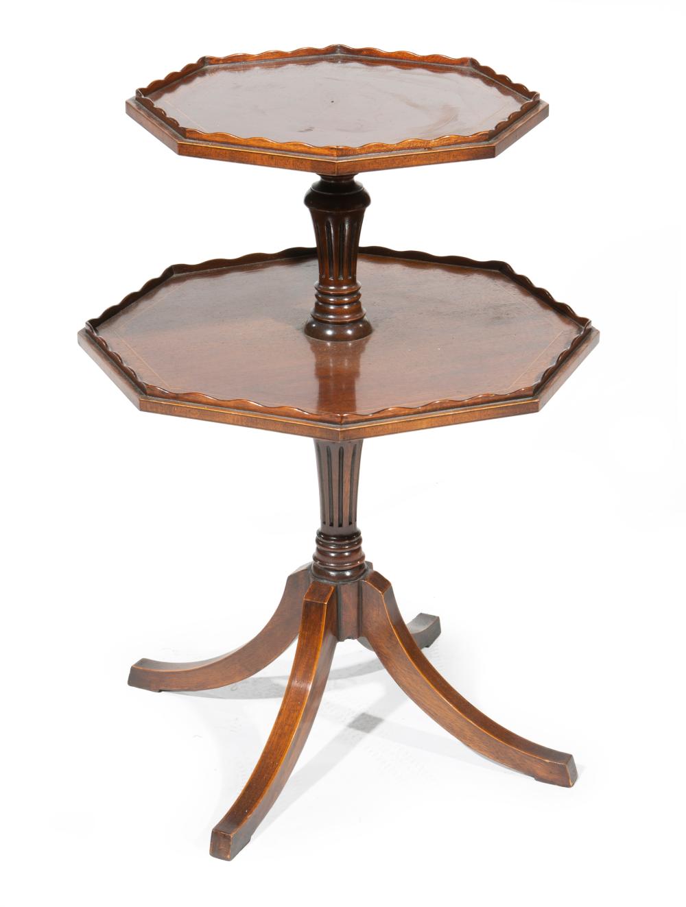 Appraisal: Small Georgian-Style Mahogany Dumbwaiter octagonal top with scalloped galleries stop-fluted