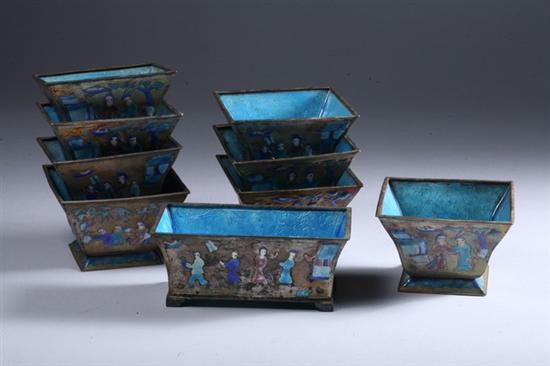 Appraisal: NINE CHINESE CLOISONN ENAMEL CONTAINERS incised 'China' mark Figural decoration