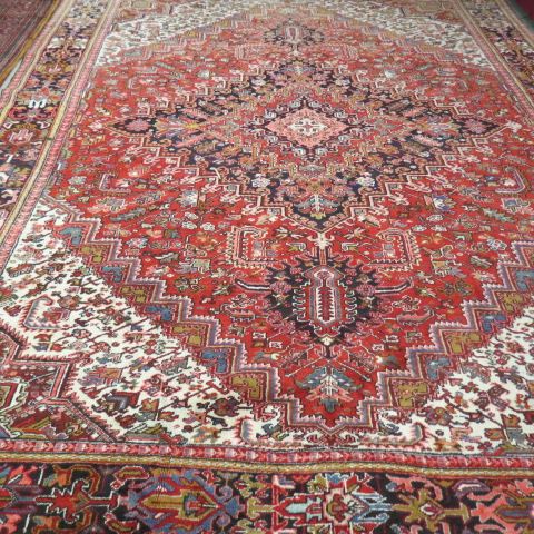 Appraisal: Heriz Persian Handmade Room Size Rug great geometrics earthtones '