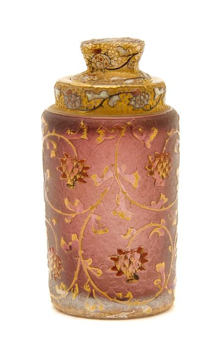 Appraisal: Daum Enameled Cameo Glass Bottle of cylindrical form with flower