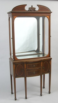 Appraisal: A Delicate Marquetry Vitrine A delicately proportioned marquetry vitrine with