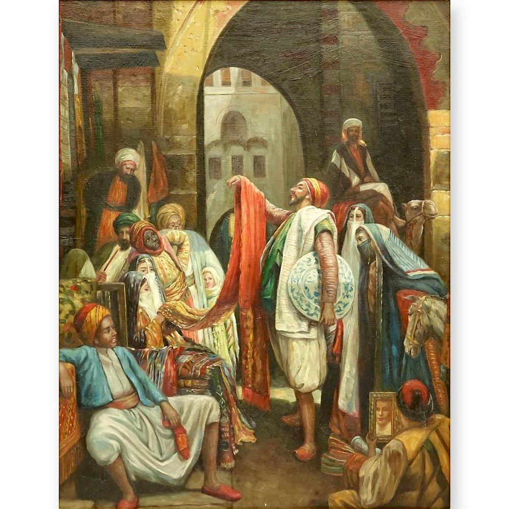 Appraisal: Orientalist School O C Silk Merchant Orientalist School Oil On