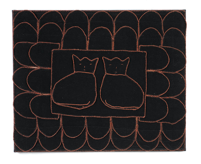 Appraisal: NEW YORK STATE APPLIQUED AND EMBROIDERED MAT DEPICTING TWO CATS