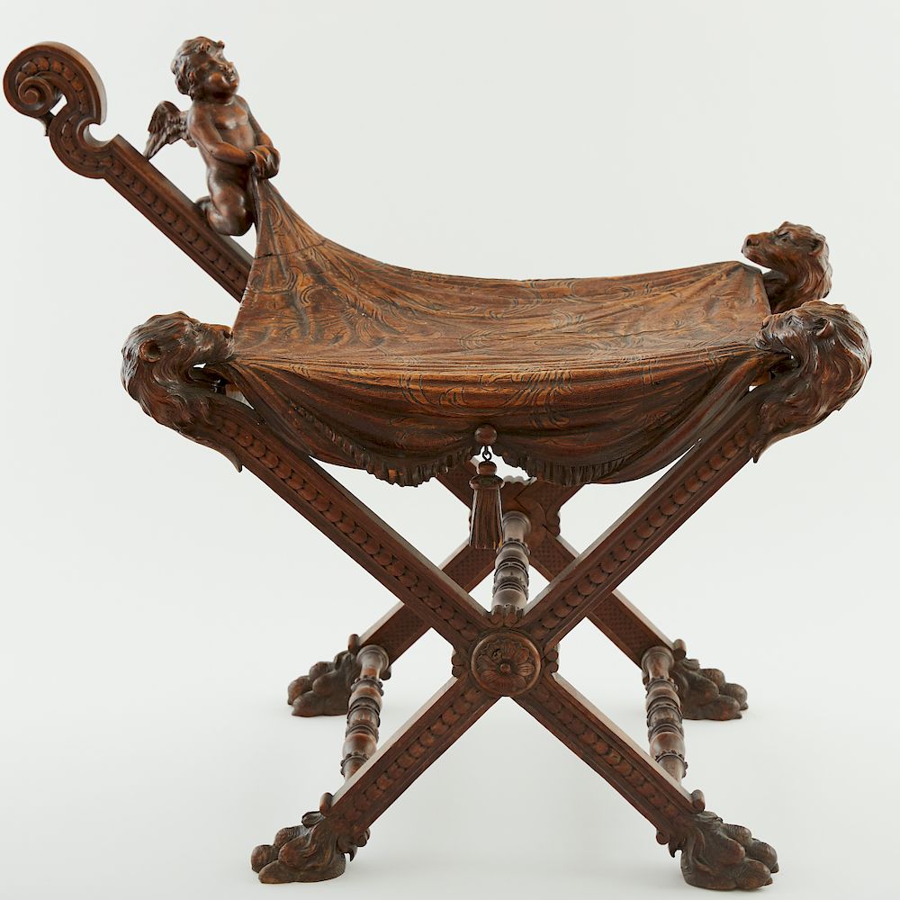 Appraisal: Victorian Carved Wood Bench A Victorian tour de force of