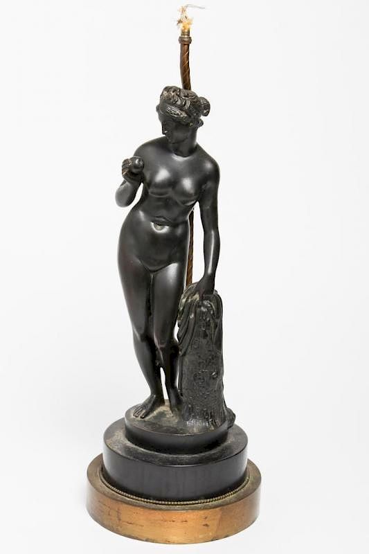 Appraisal: After Falconet- Eve Sculpture Mounted as Lamp Neoclassical brass sculpture