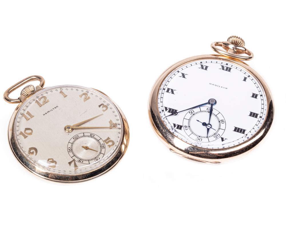 Appraisal: TWO HAMILTON KT YELLOW GOLD POCKET WATCHES kt Yellow Gold