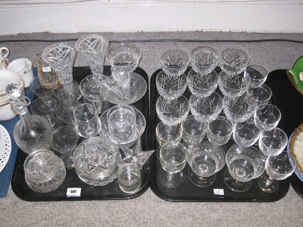 Appraisal: Lot comprising two trays of assorted glassware Caithness decanters etc