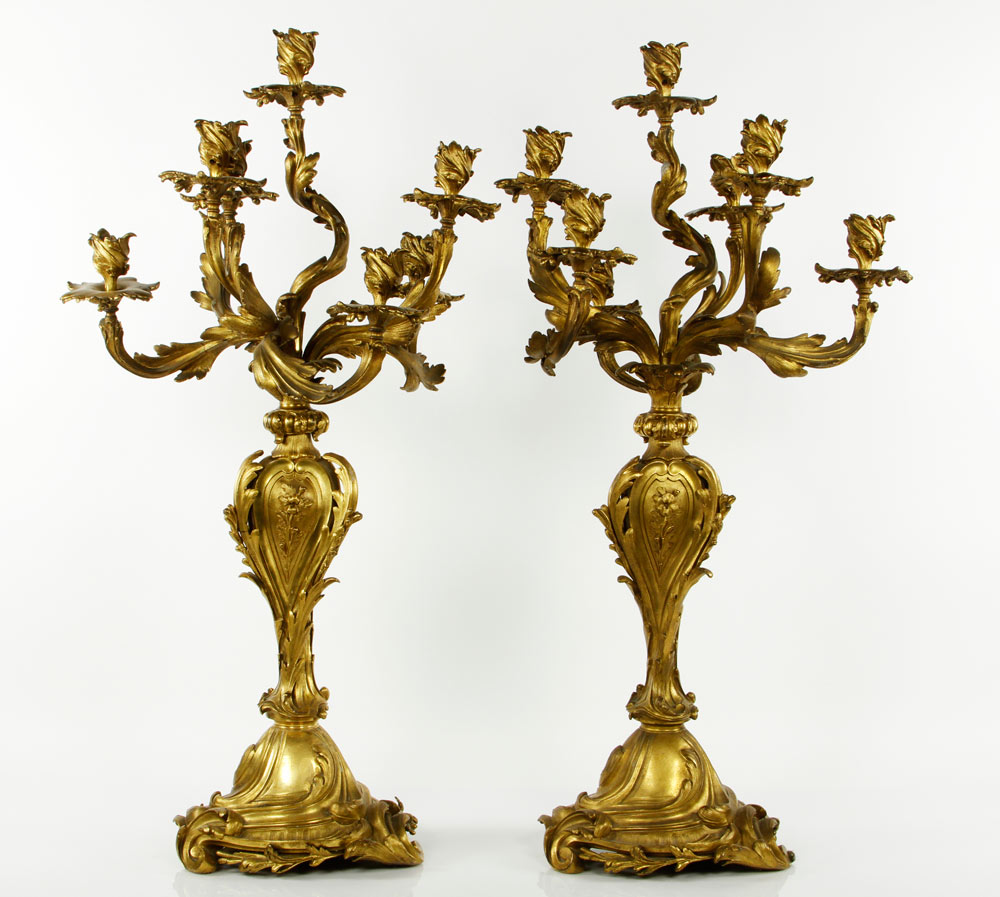 Appraisal: A - Pr th C Bronze Candelabra Pair of th