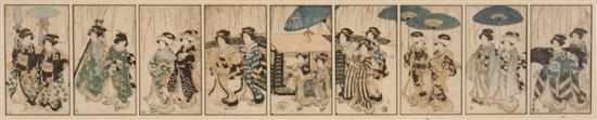 Appraisal: Japanese color woodcuts Kuniyasu A procession with a noble lady