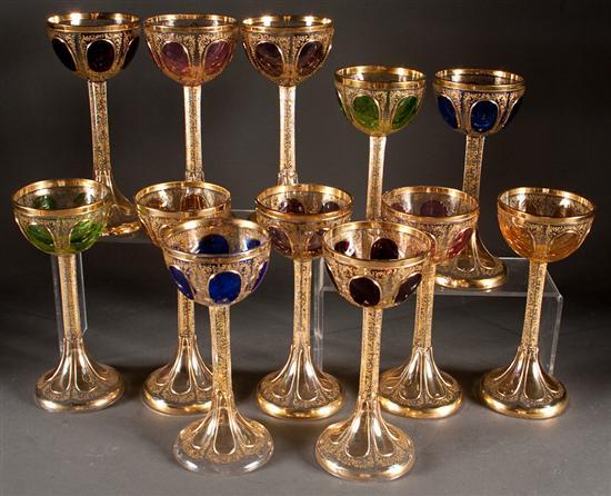 Appraisal: Set of twelve Bohemian enameled parcel-gilt glass wine stems early