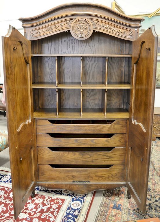 Appraisal: Louis XV style oak armoire with fitted drawered interior and