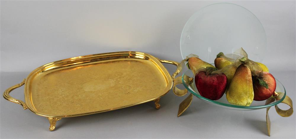 Appraisal: DECORATIVE BOWL WITH FABRIC FRUIT AND K LABELED HOT PLATE