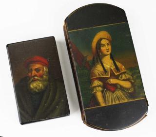 Appraisal: early th c lacquered pocket box with a hand painted