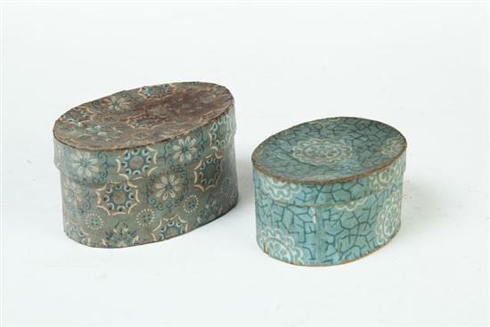 Appraisal: TWO SMALL BAND BOXES American mid th century cardboard Oval